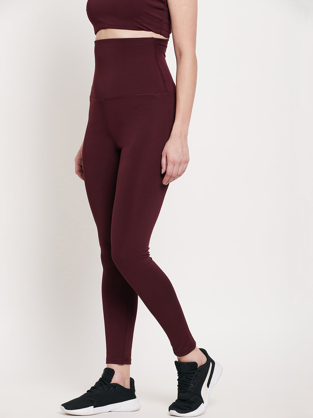Women Belly Compression Wine color -Dry Antimicrobial legging
