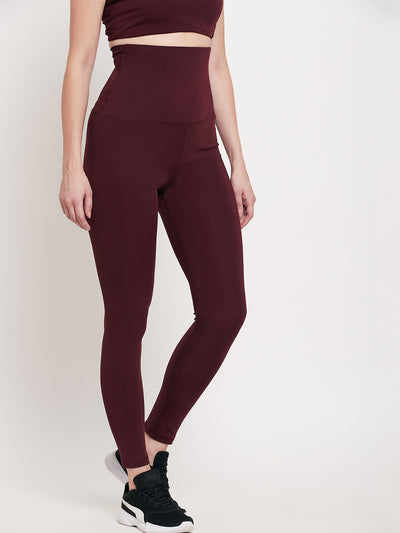 Women Belly Compression Wine color -Dry Antimicrobial legging