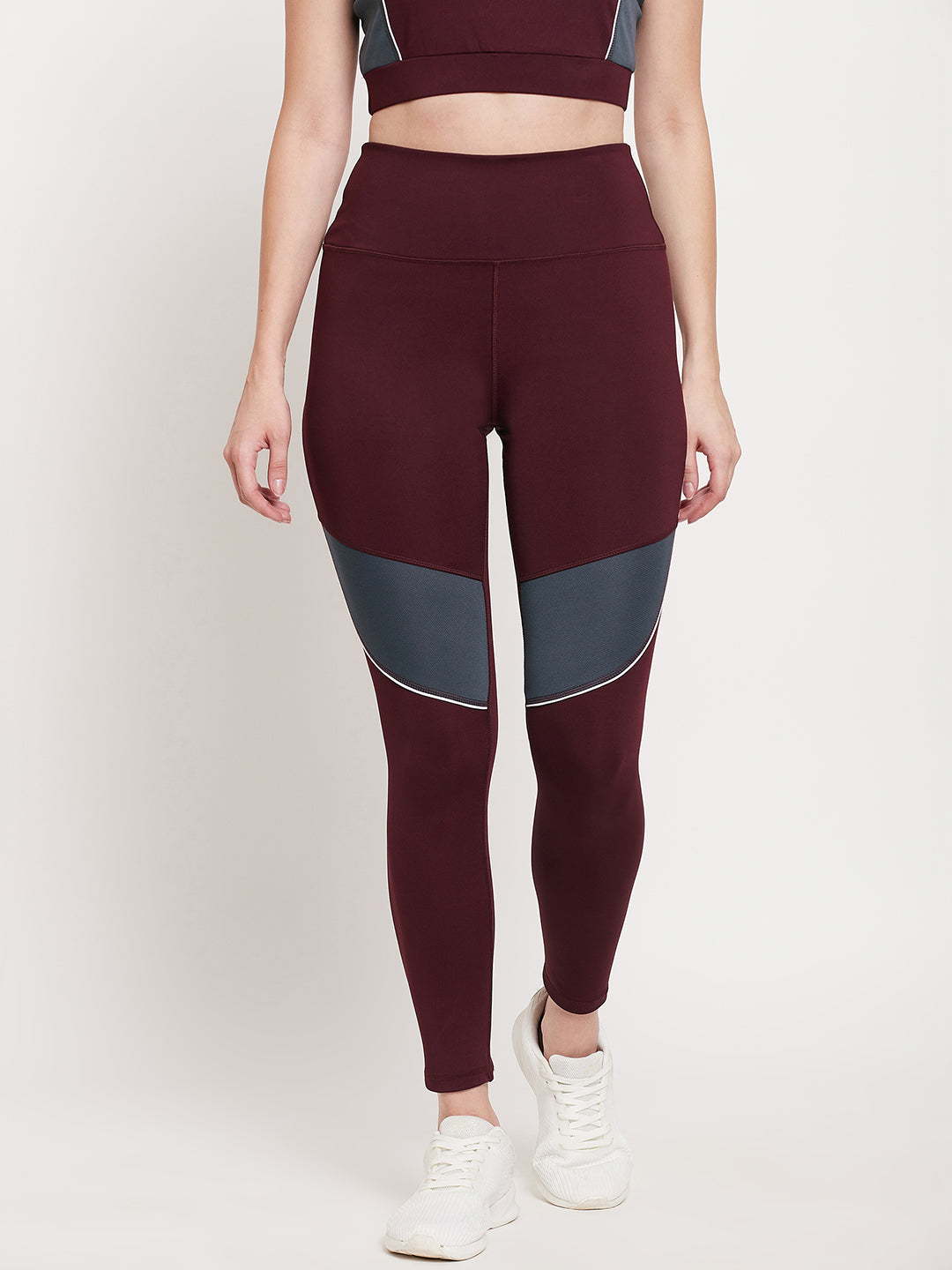 Women’s Leggings in Maroon Grey cut & sew