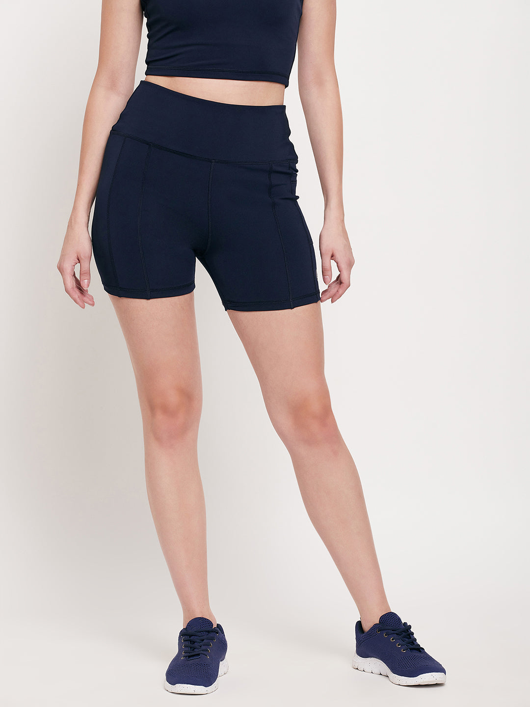 Women Navy Blue Slim Fit Rapid-Dry Antimicrobial Running Biker Short