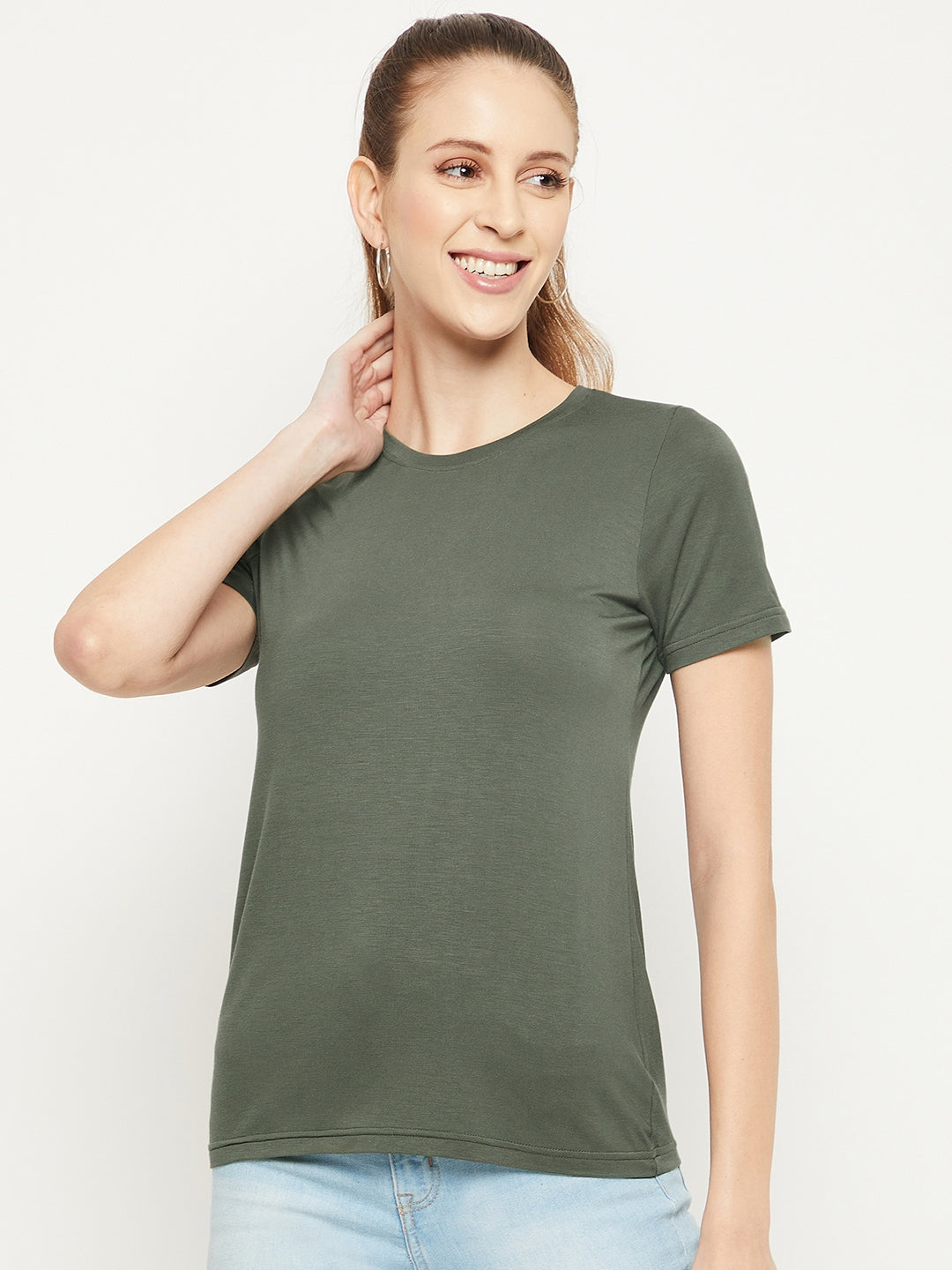 Women olive green top in Bamboo