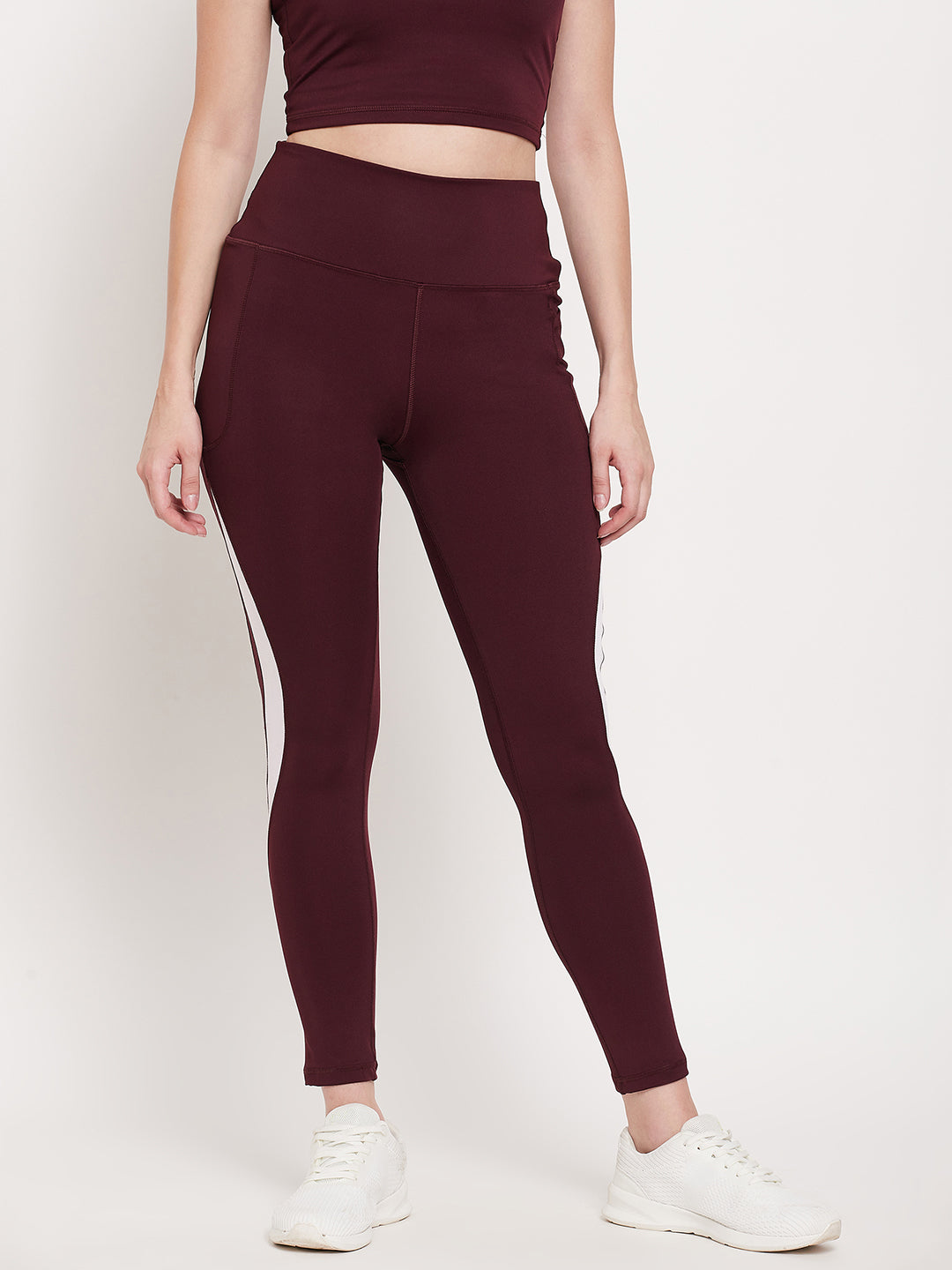 Women wine & white strips Slim Fit Rapid-Dry Antimicrobial legging