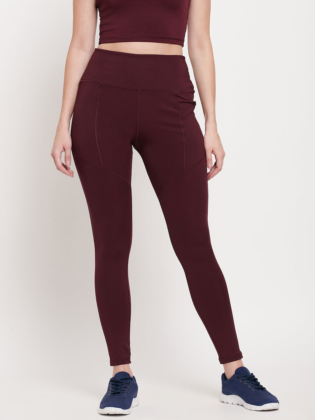 Women dark red Slim Fit Rapid-Dry Antimicrobial legging