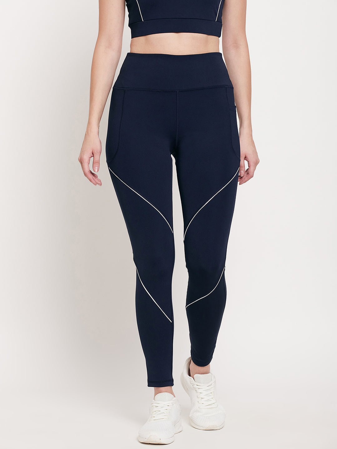 Women Navy & white Slim Fit Rapid-Dry Antimicrobial legging