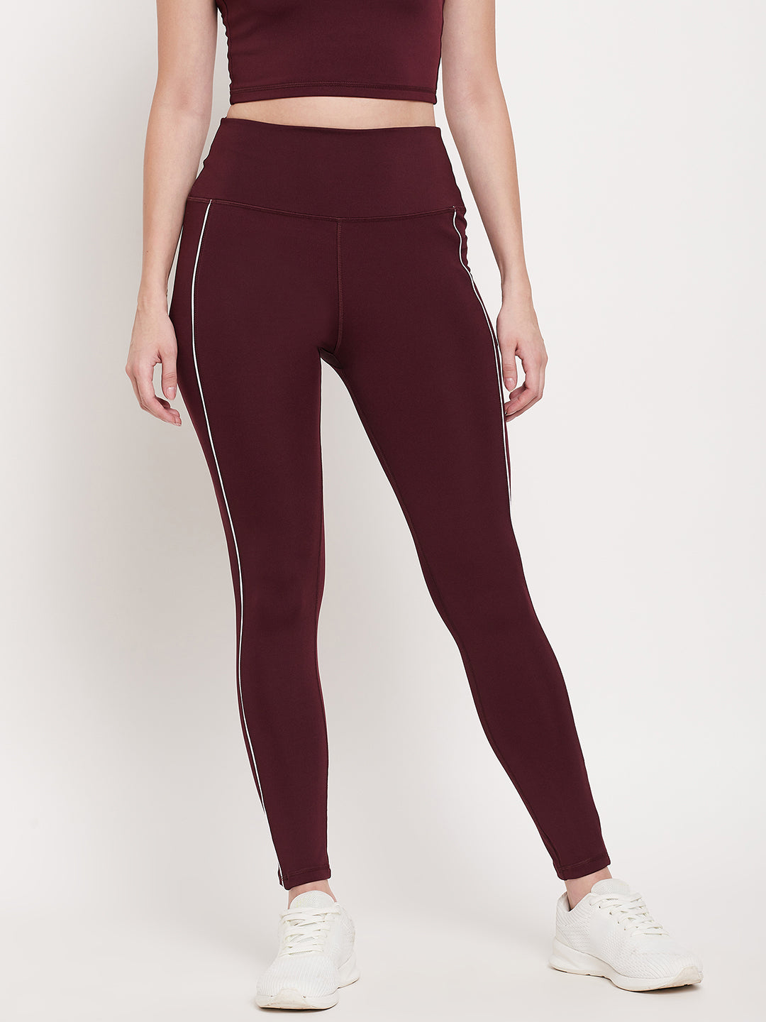 Maroon & White Lining with pocket -Dry Antimicrobial legging