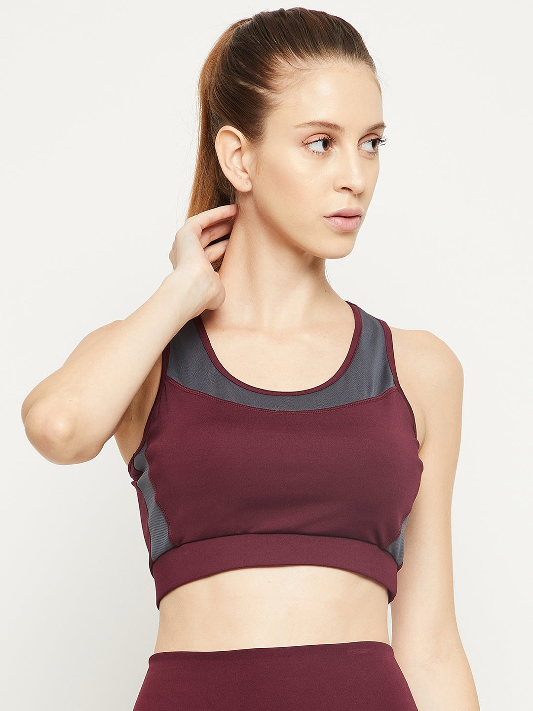 Women Wine & Grey Fit Rapid-Dry Antimicrobial Sports Bra