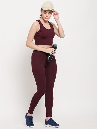 Women dark red Slim Fit Rapid-Dry Antimicrobial legging