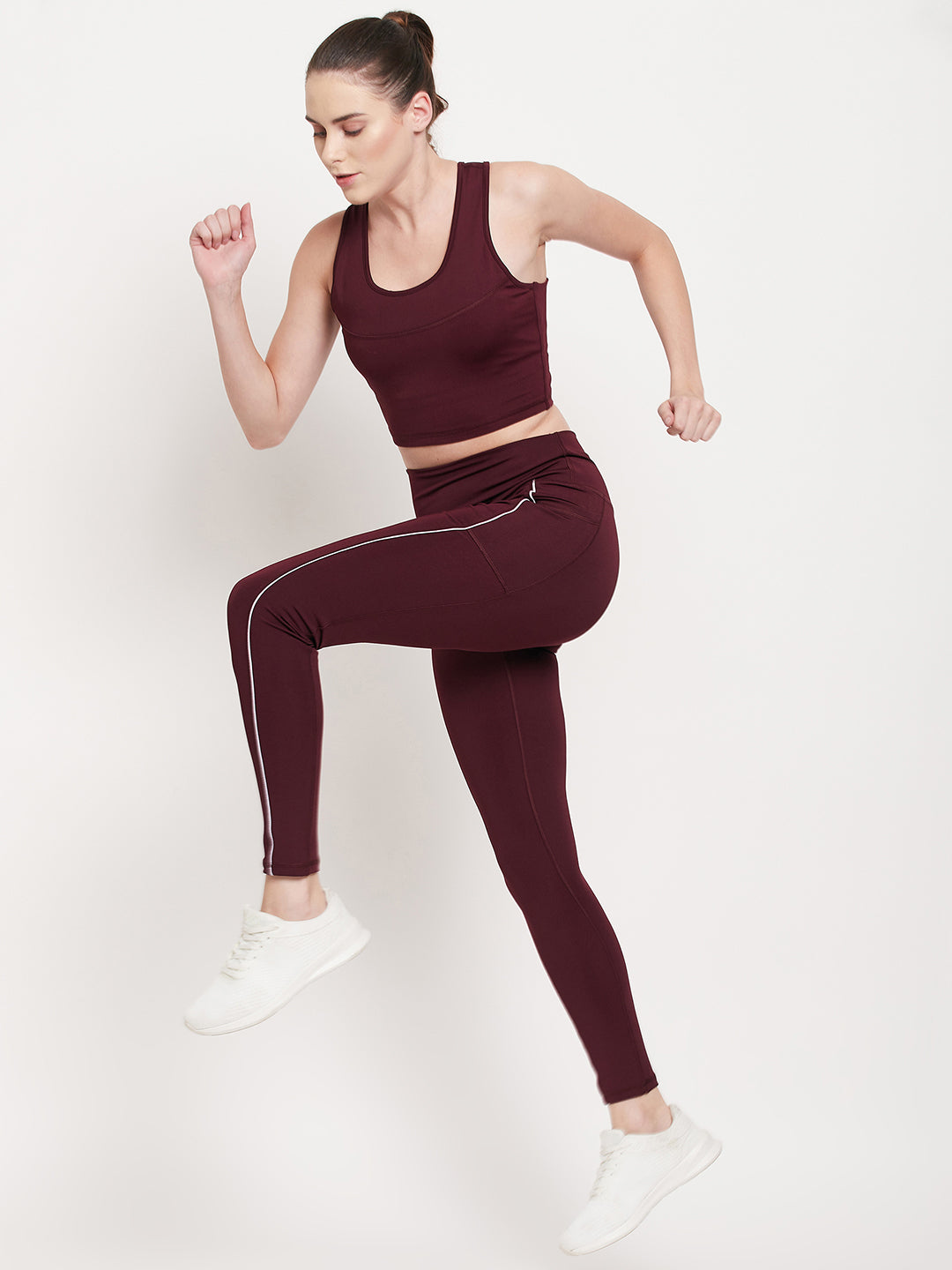 Maroon & White Lining with pocket -Dry Antimicrobial legging