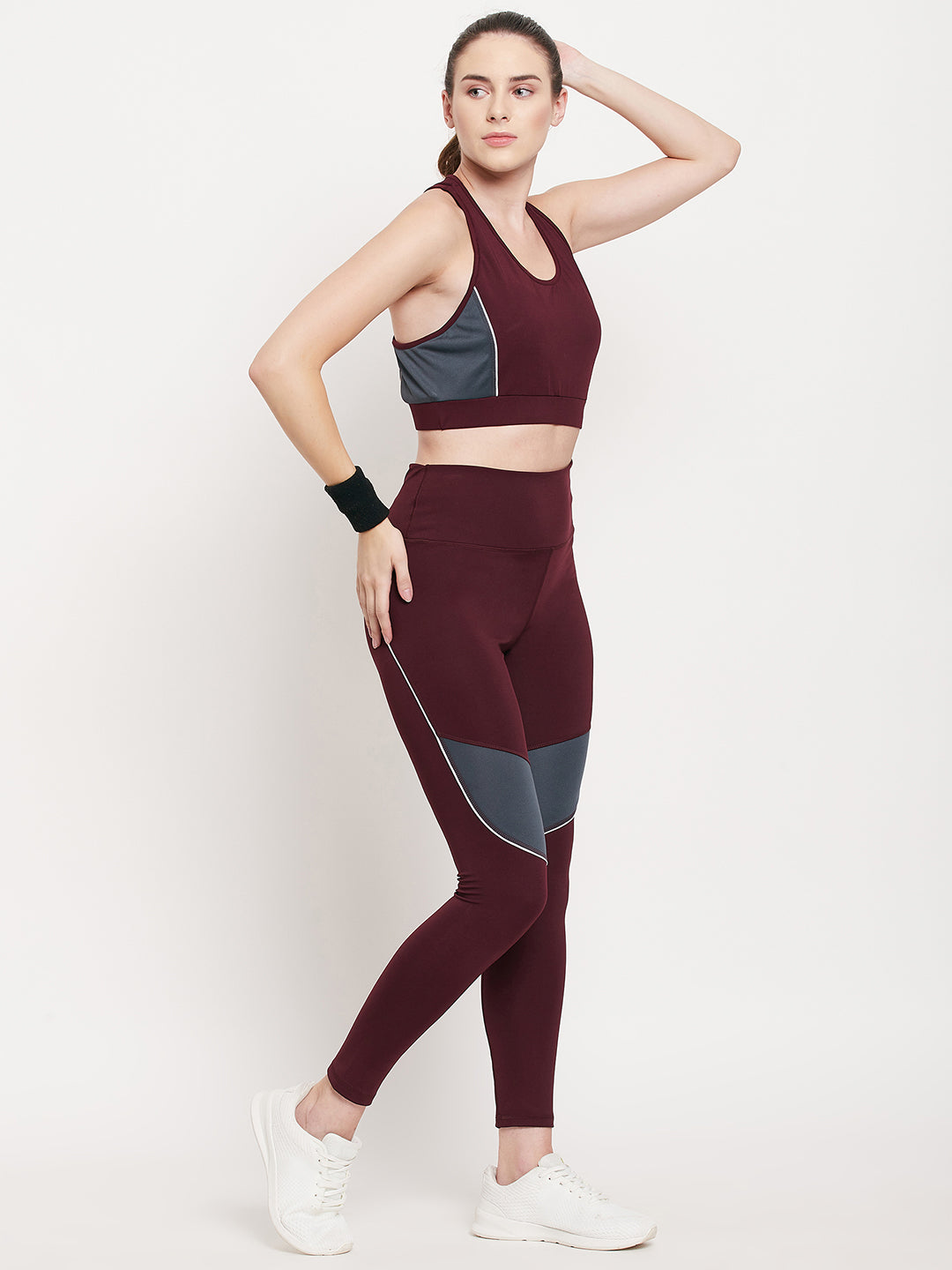 Women’s Leggings in Maroon Grey cut & sew