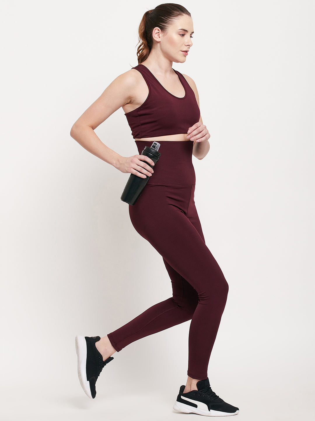 Women Belly Compression Wine color -Dry Antimicrobial legging