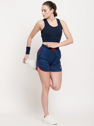 Women Navy Blue & Red Lining Rapid-Dry Antimicrobial Shorts