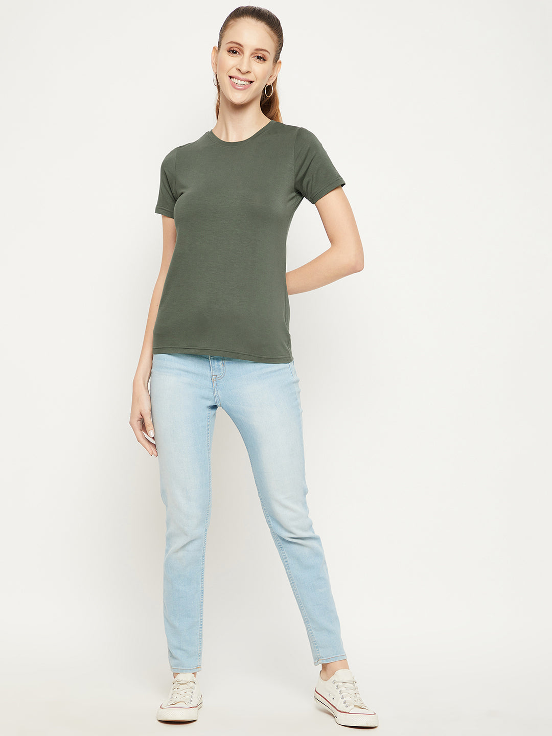 Women olive green top in Bamboo