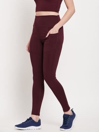 Women dark red Slim Fit Rapid-Dry Antimicrobial legging