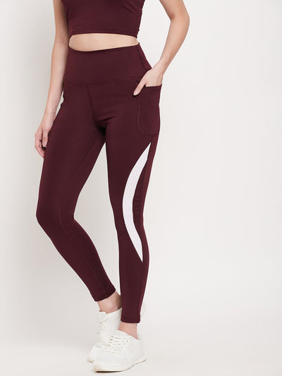 Maroon & white strip legging with pocket-Dry Antimicrobial legging