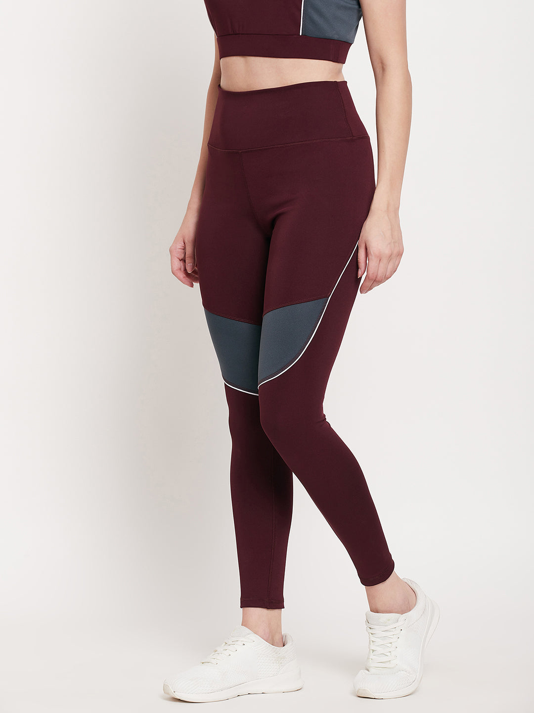 Women’s Leggings in Maroon Grey cut & sew