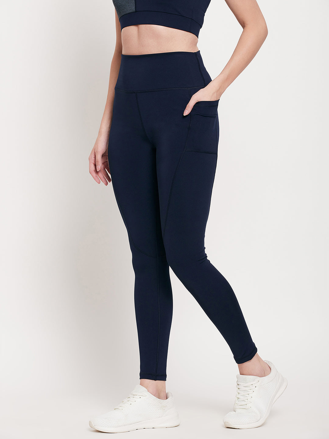 Women navy blue with pocket Slim Fit Rapid-Dry Antimicrobial legging