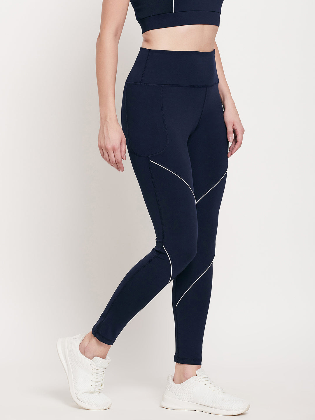 Women Navy & white Slim Fit Rapid-Dry Antimicrobial legging