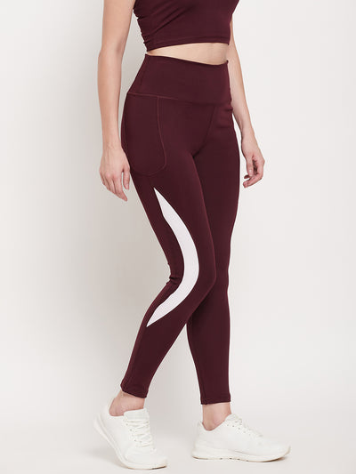 Women wine & white strips Slim Fit Rapid-Dry Antimicrobial legging