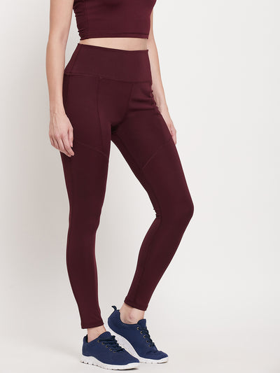 Women dark red Slim Fit Rapid-Dry Antimicrobial legging