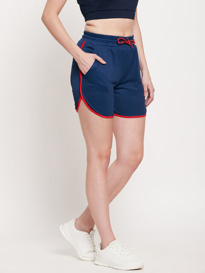 Women Navy Blue & Red Lining Rapid-Dry Antimicrobial Shorts