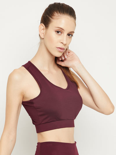 Women maroon Rapid-Dry Antimicrobial sports bra