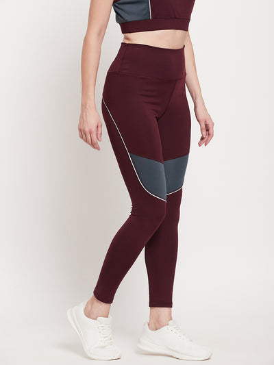 Women’s Leggings in Maroon Grey cut & sew