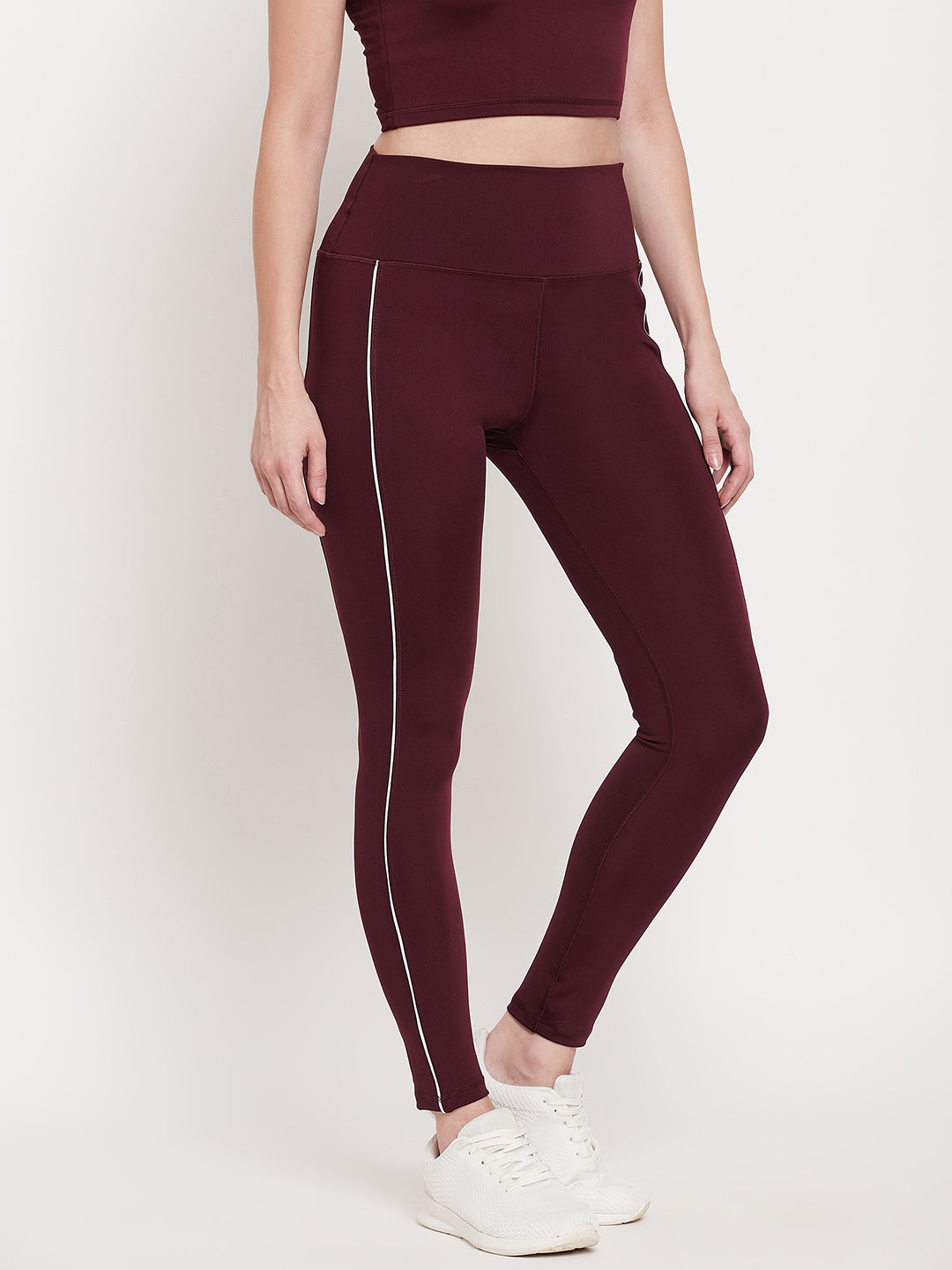 Maroon & White Lining with pocket -Dry Antimicrobial legging