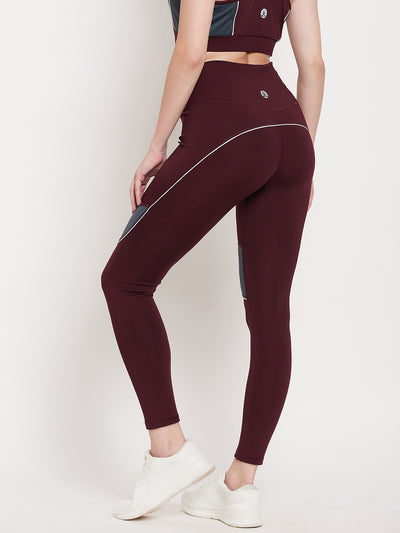 Women’s Leggings in Maroon Grey cut & sew