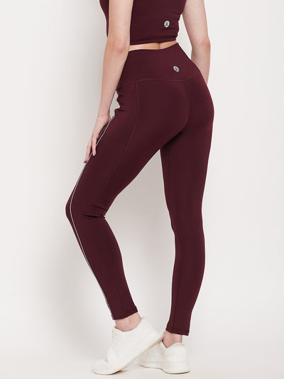 Maroon & White Lining with pocket -Dry Antimicrobial legging