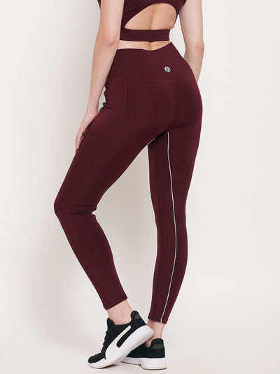 Women Wine & White Lining Slim Fit Rapid-Dry Antimicrobial Legging