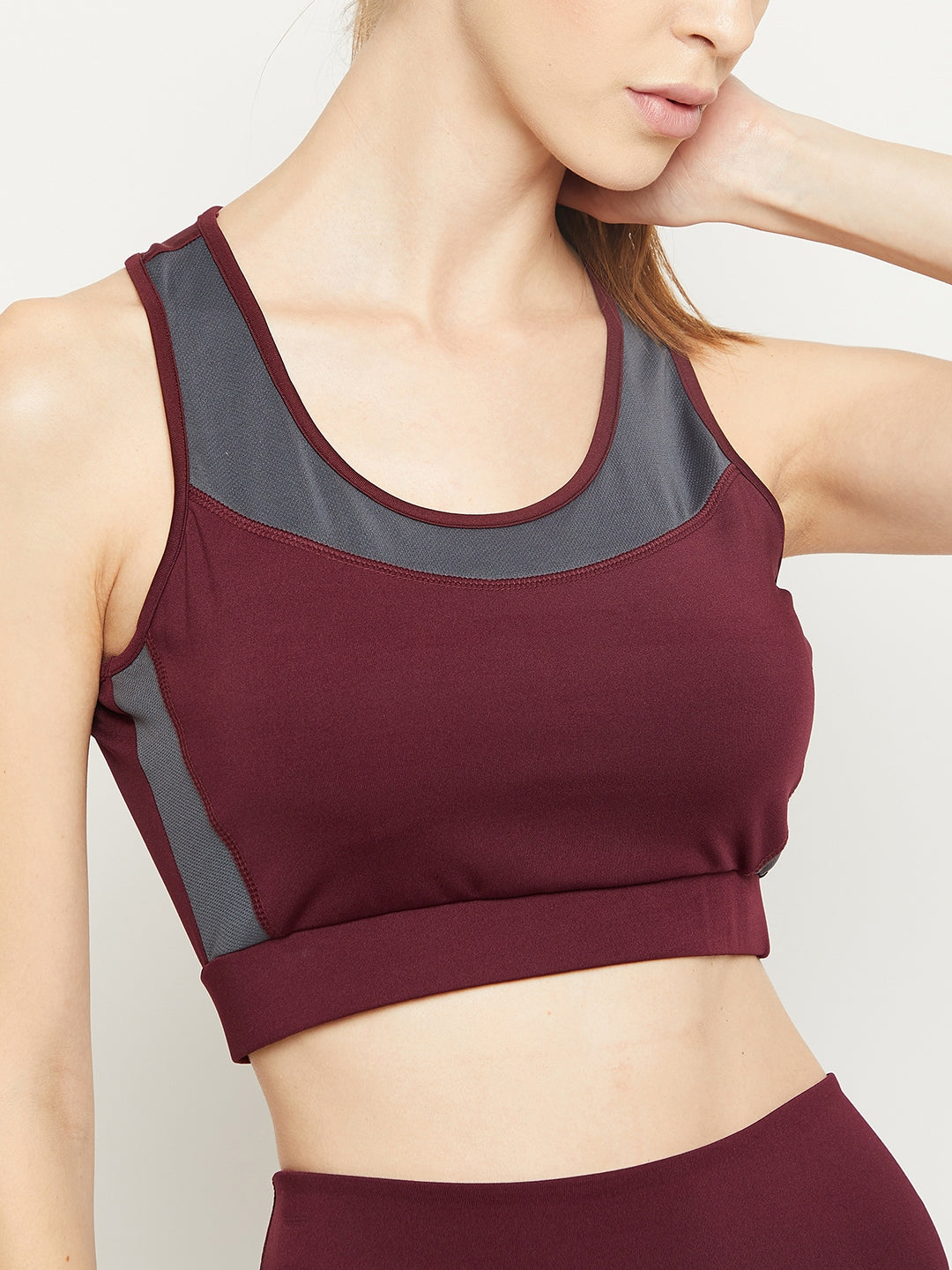 Women Wine & Grey Fit Rapid-Dry Antimicrobial Sports Bra