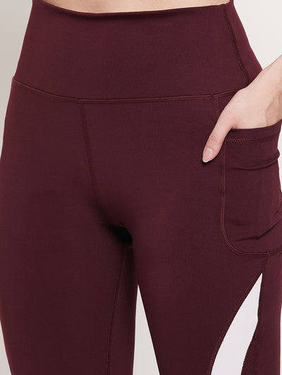 Maroon & white strip legging with pocket-Dry Antimicrobial legging