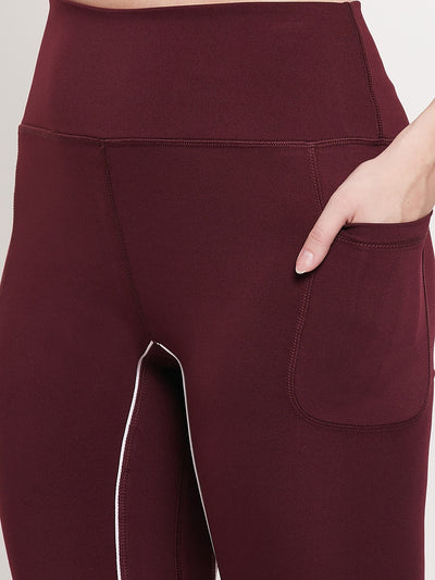 Women Wine & White Lining Slim Fit Rapid-Dry Antimicrobial Legging