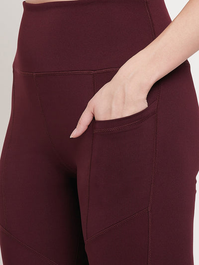 Women dark red Slim Fit Rapid-Dry Antimicrobial legging