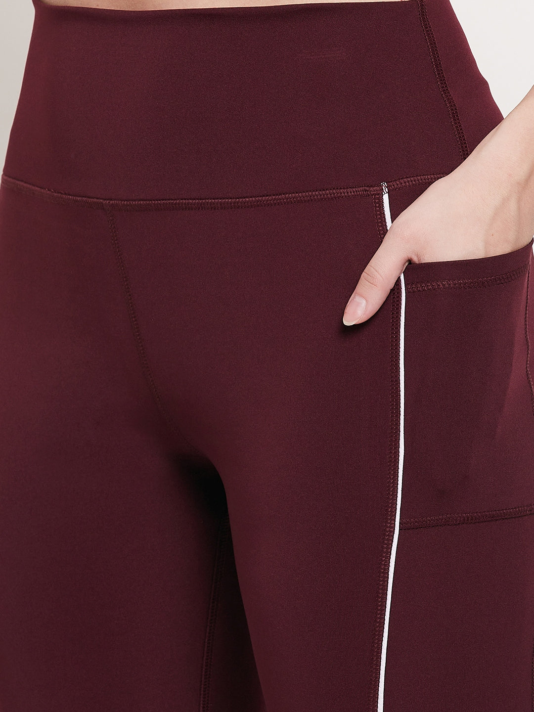 Maroon & White Lining with pocket -Dry Antimicrobial legging