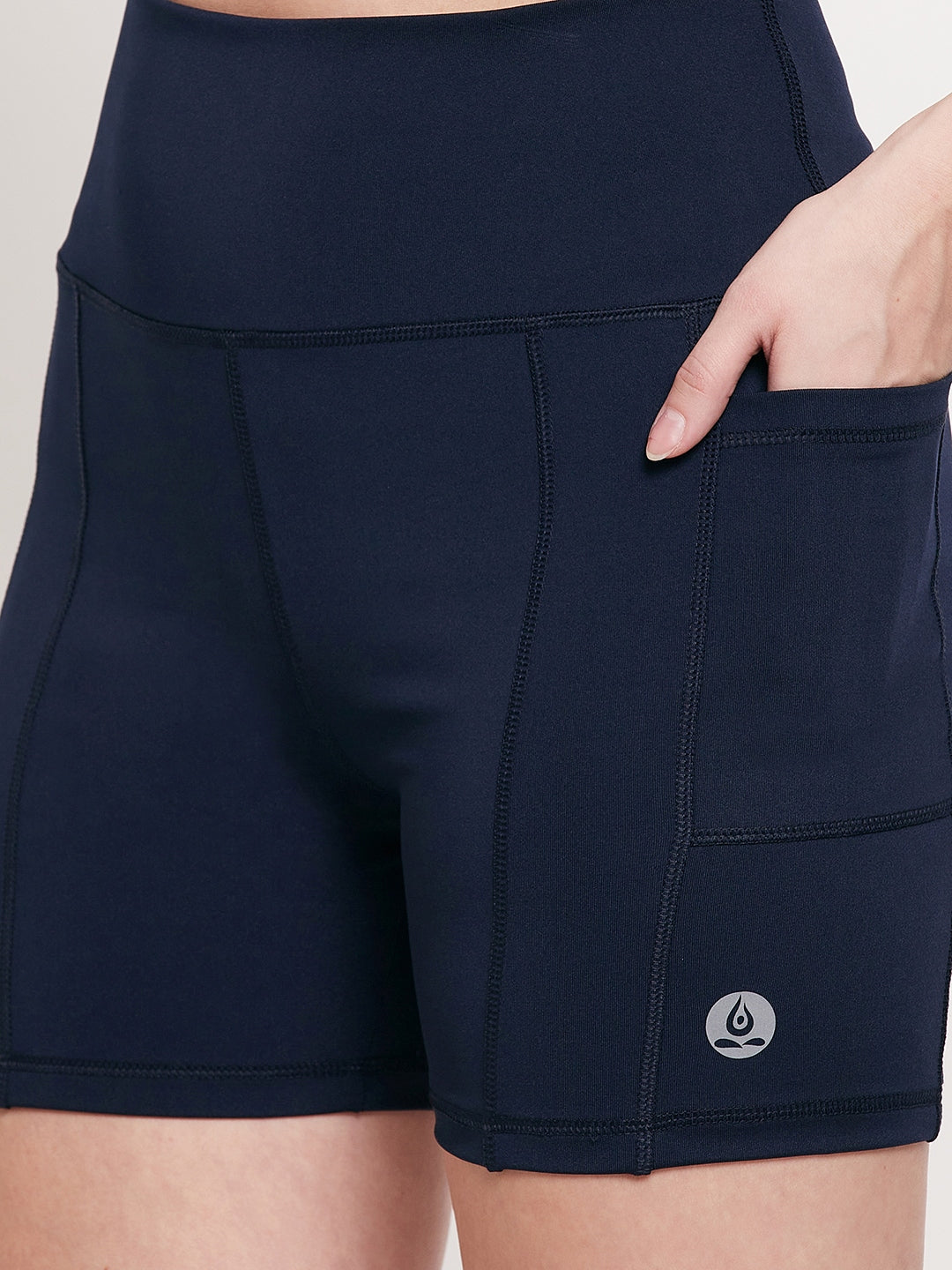 Women Navy Blue Slim Fit Rapid-Dry Antimicrobial Running Biker Short