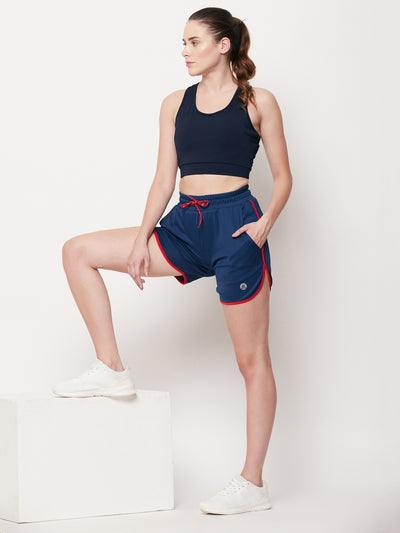 Women Navy Blue & Red Lining Rapid-Dry Antimicrobial Shorts