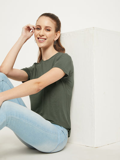 Women olive green top in Bamboo